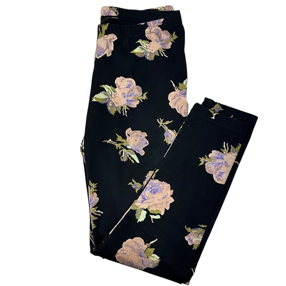 Talula Black Leggings with Purple and Green Floral Design size M